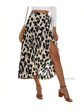 Women's Boho High Low Wrap Skirt with Split Leopard Print Midi Beach Cover Up